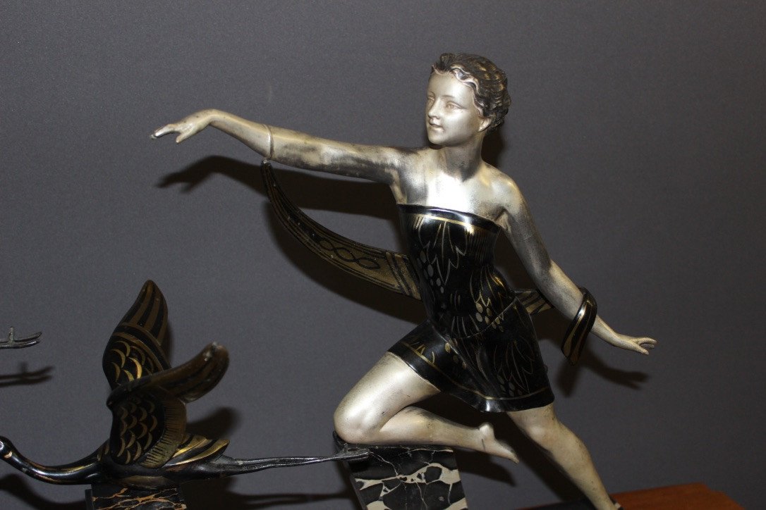 Important Art Deco Period Sculpture The Woman With The Storks-photo-2