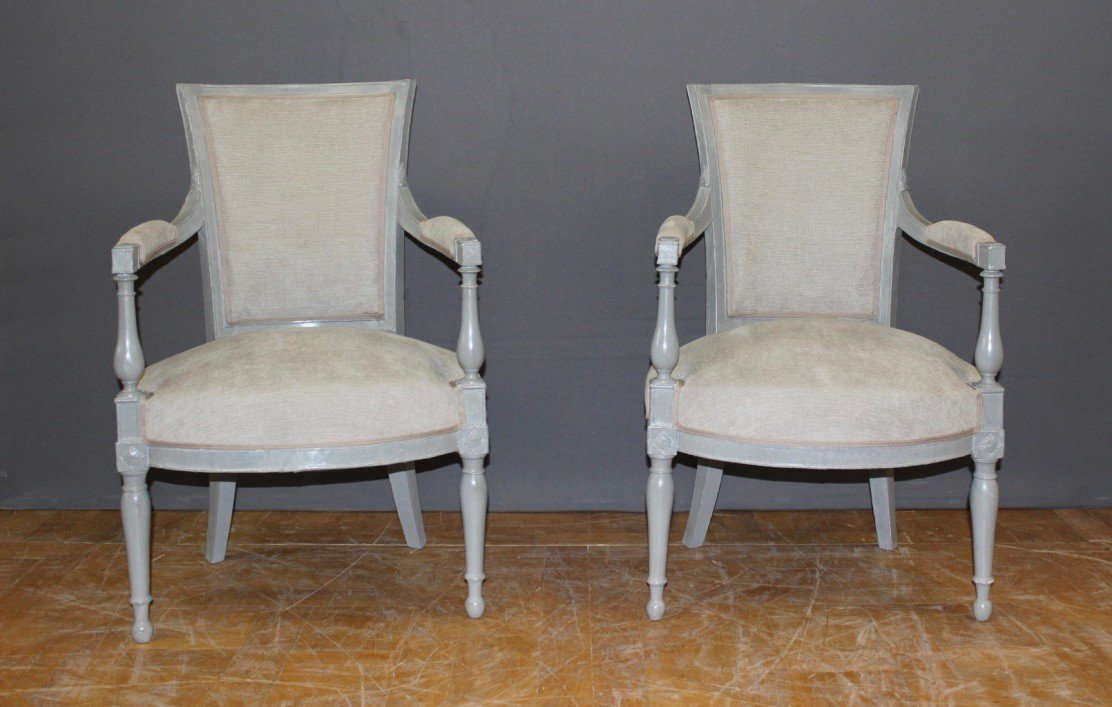 Pair Of Directoire Period Armchairs In Painted Wood XIX