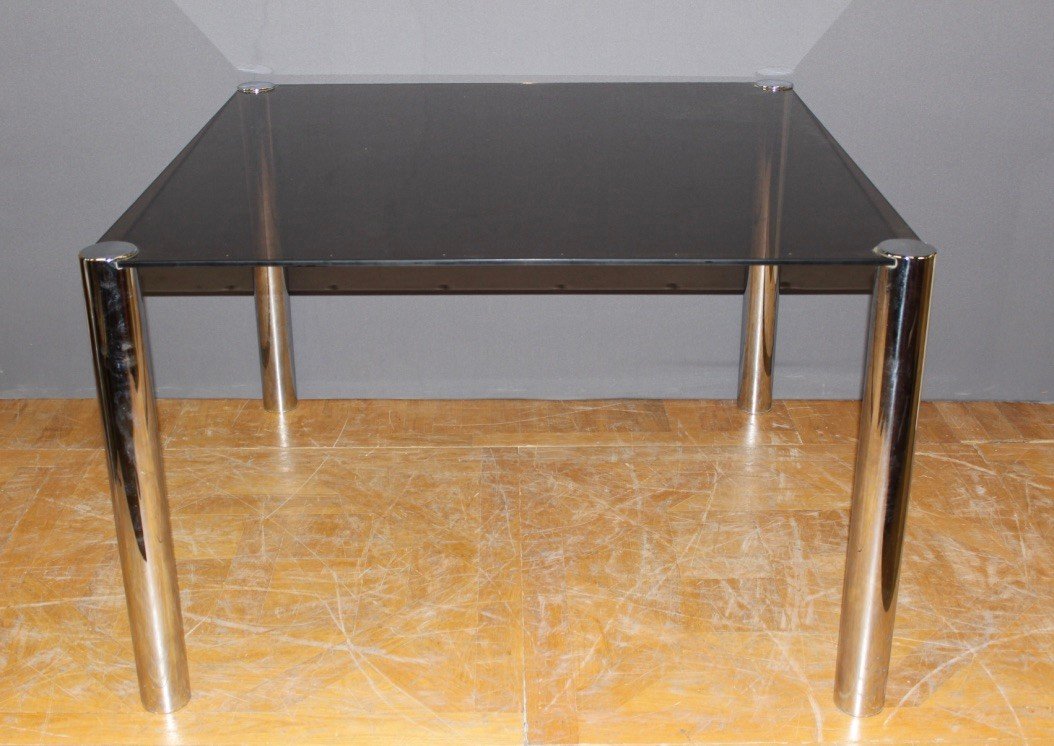 Table De Salle à Manger Chrome Et Verre 1970