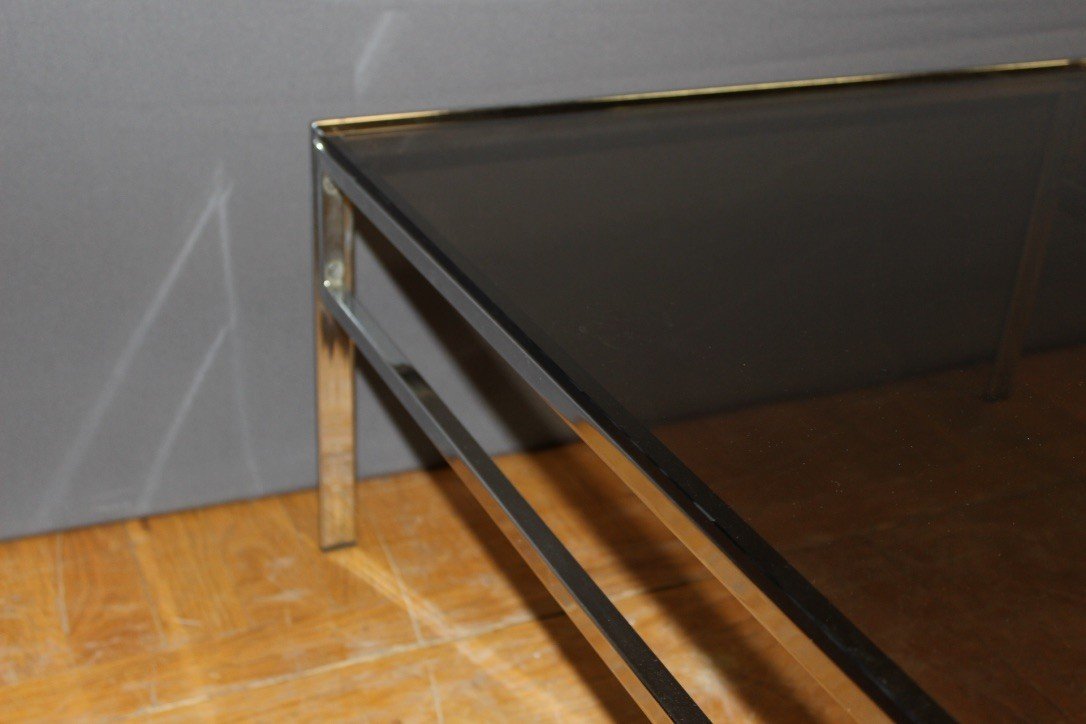 Coffee Table In Chrome And Smoked Glass Around 1970-photo-2