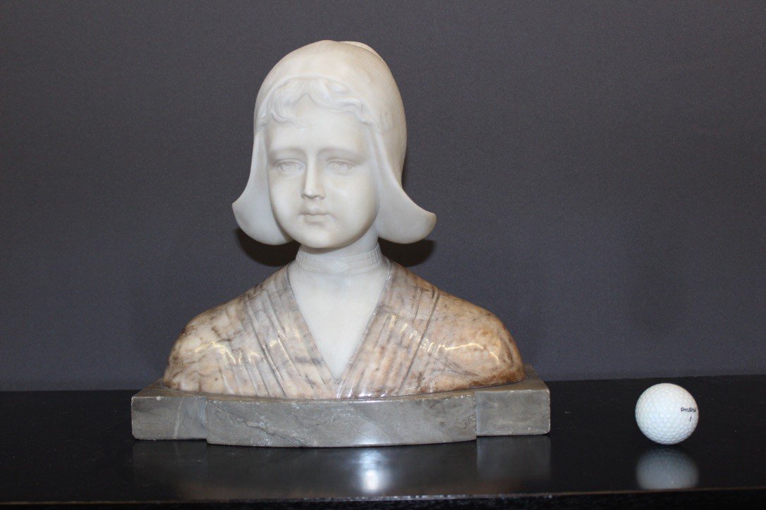 Bust In Alabaster And Marble Figuring A Dutch Woman Around 1900-photo-7