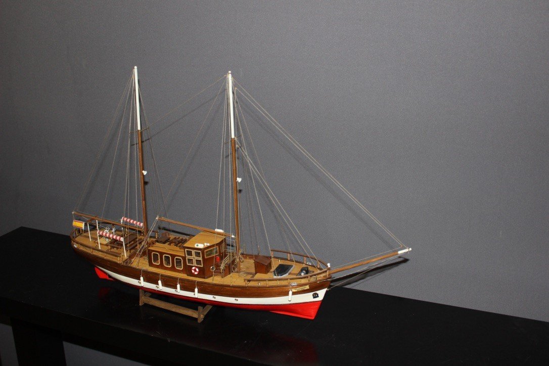 Maquette En Bois De Bateau De Croisière à Voile Vers 1970-photo-1