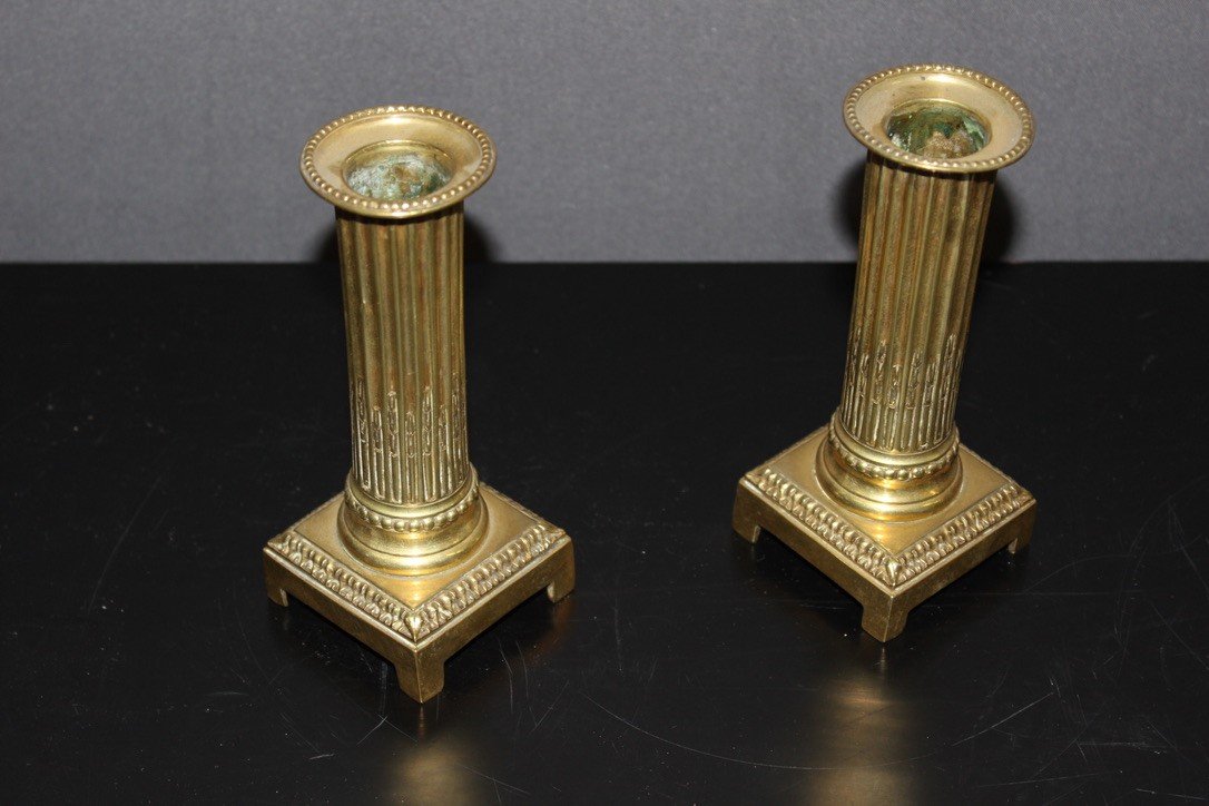 Pair Of Louis XVI Candlesticks In Gilt Bronze XVIII-photo-3