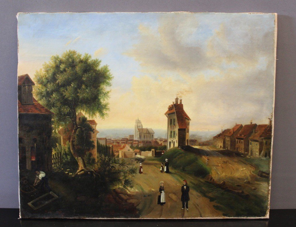 Huile Sur Toile Représentant Un Village Animé Daté 1846 -photo-4