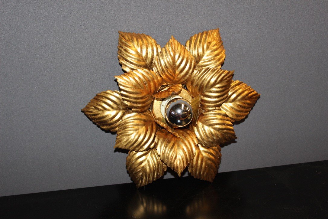 Pair Of Wall Or Ceiling Lamp In Golden Metal Circa 1980-photo-3