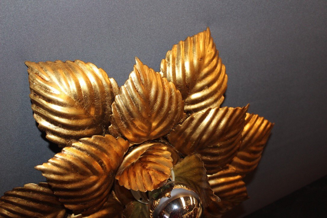Pair Of Wall Or Ceiling Lamp In Golden Metal Circa 1980-photo-5