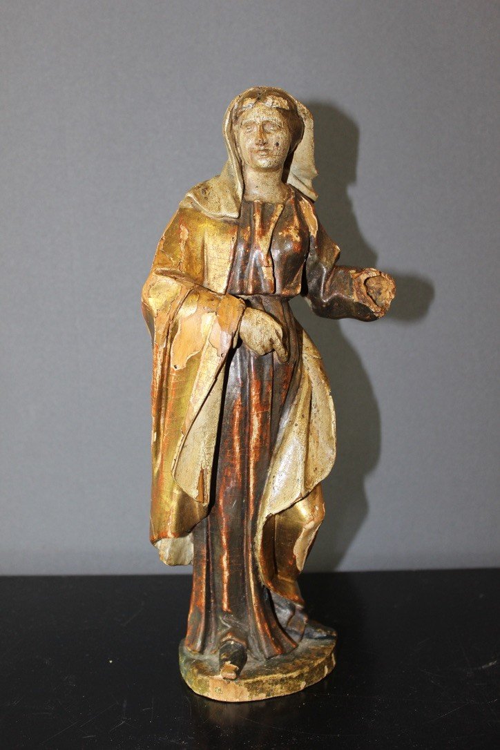 Sculpture d'Une Sainte En Bois Polychromé Et Doré XVIII