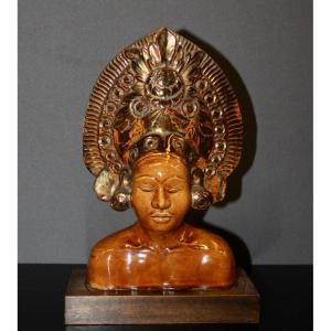 Buste En Céramique d'Une Danseuse Balinaise Vers 1930