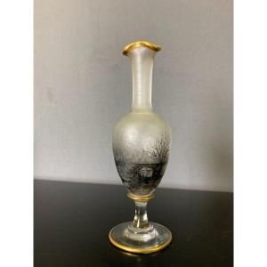 Vase Soliflore à Décor Automnale En Grisaille Vers 1900