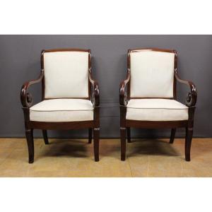 Pair Of Louis Philippe Period Armchairs With Mahogany Crosses XIX