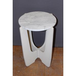 Pedestal Table In White Lacquered Wood And Marble Circa 1970