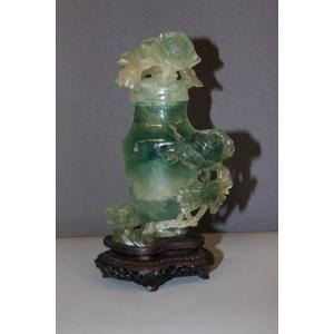 Fluorite Covered Vase With Flower Decor, Asia 