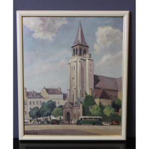 Huile Sur Carton église De Saint Germain Des Prés Par Reillac 1937