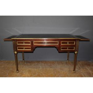 Louis XVI Style Desk In Mahogany And Brass, Late 19th Century