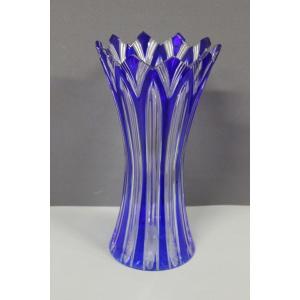 Large Bohemian Crystal Vase, Lotus Model Circa 1950