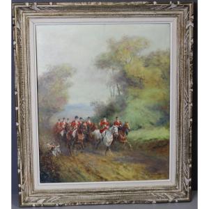 Huile Sur Toile Chasse à Cour Par Eugène Péchaubès Vers 1930