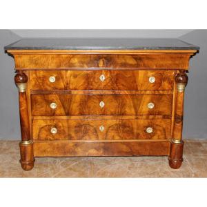 Empire Period Chest Of Drawers In Walnut With Detached Columns, Early 19th Century