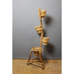 Rattan Plant Holder Circa 1970