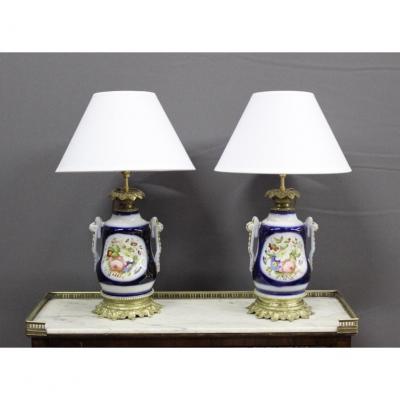 Pair Of Lamps Porcelain Bayeux End XIX