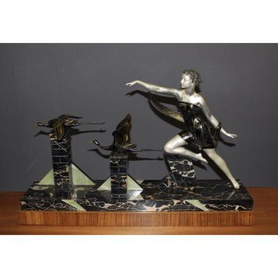 Important Art Deco Period Sculpture The Woman With The Storks