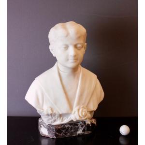 Bust Of A Young Man In Carrara Marble Dated 1931