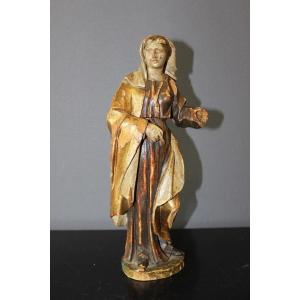 Sculpture d'Une Sainte En Bois Polychromé Et Doré XVIII