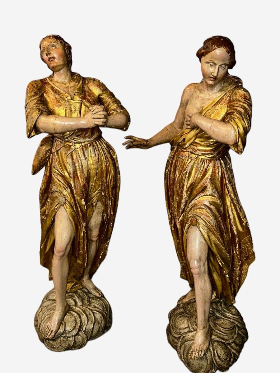 Paire De Sculptures En Bois Doré et polychromie - Venise Fin Du 17ème Siècle 