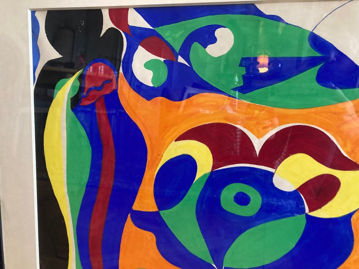 Ange Falchi (1913-1989), Gouache On Paper, Abstract Composition-photo-4