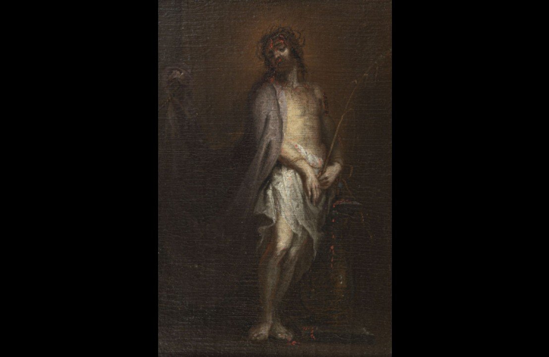 Spanish School "christ With The Reed" Circa 1680-photo-3