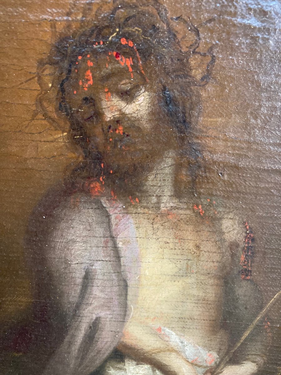 Spanish School "christ With The Reed" Circa 1680-photo-3