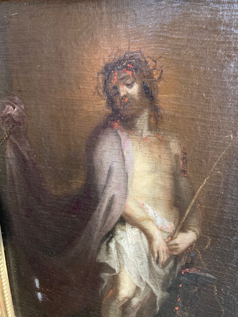 Spanish School "christ With The Reed" Circa 1680-photo-6