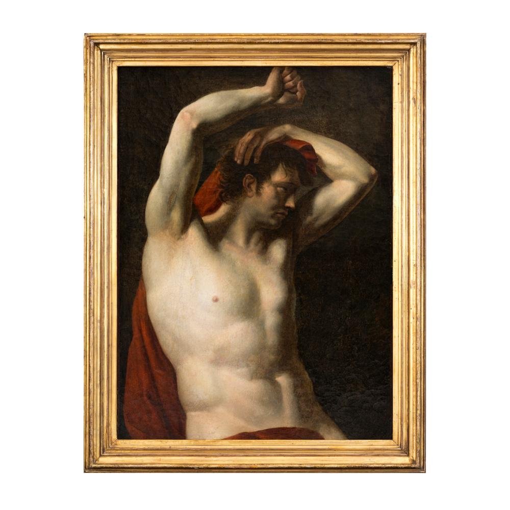 Jacques-louis David (1748-1825), Workshop Of - Virile Nude Oil On Canvas -photo-2