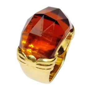 Citrine Ring In 18k (750) Yellow Gold, Set With A Domed Citrine,