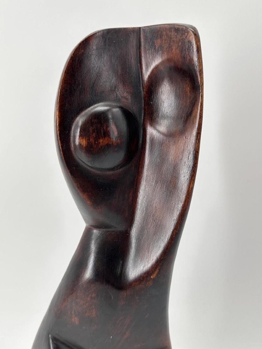 Thomas Edward Morin, Sculpture En Bois, Buste Féminin Cubiste, Circa 1970-photo-1