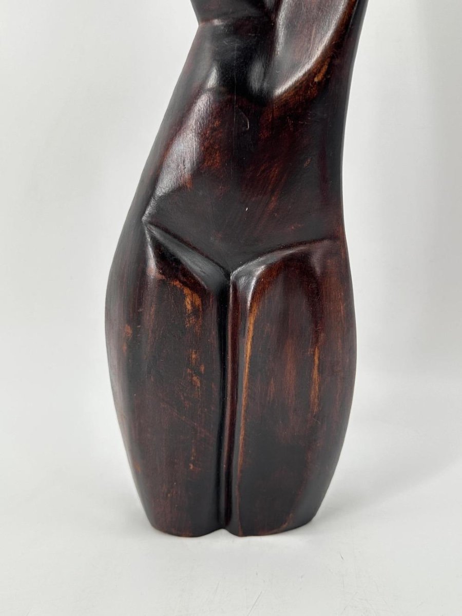 Thomas Edward Morin, Sculpture En Bois, Buste Féminin Cubiste, Circa 1970-photo-2