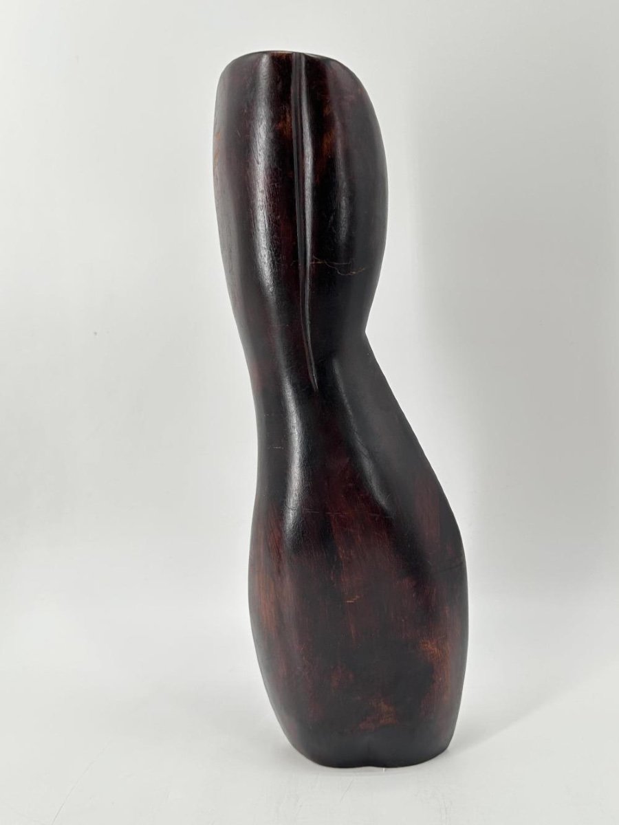 Thomas Edward Morin, Sculpture En Bois, Buste Féminin Cubiste, Circa 1970-photo-3