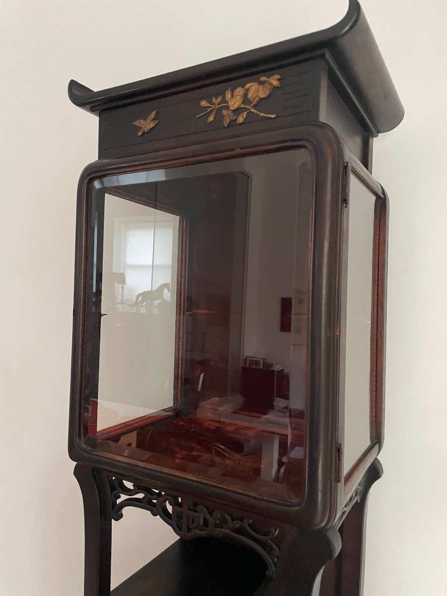 Gabriel Viardot (in The Taste), Japanese-style Display Cabinet In Stained And Openwork Wood, Circa 1890-photo-3