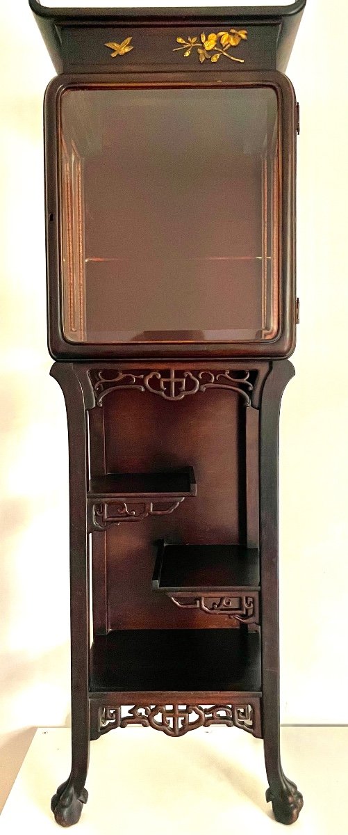 Gabriel Viardot (in The Taste), Japanese-style Display Cabinet In Stained And Openwork Wood, Circa 1890-photo-1