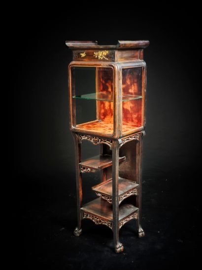 Gabriel Viardot (in The Taste), Japanese-style Display Cabinet In Stained And Openwork Wood, Circa 1890-photo-5