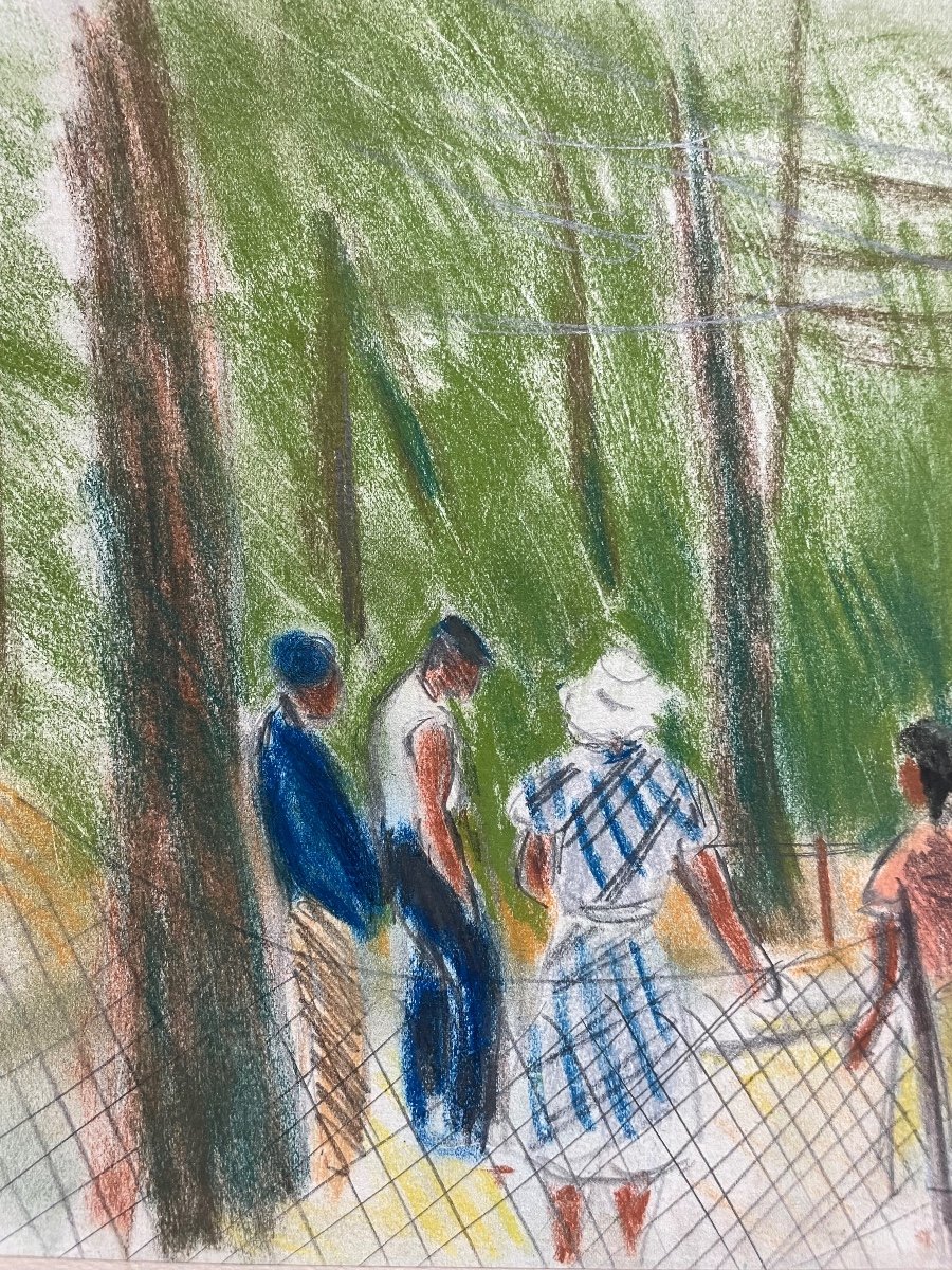 Edmond Amédée Heuzé, Le Parc, Pastel Sur Papier Signé, école Française-photo-2