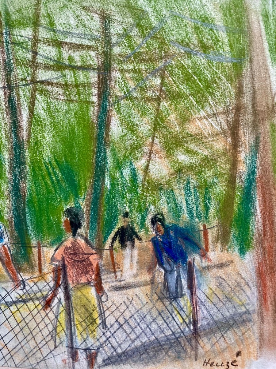 Edmond Amédée Heuzé, Le Parc, Pastel Sur Papier Signé, école Française-photo-3