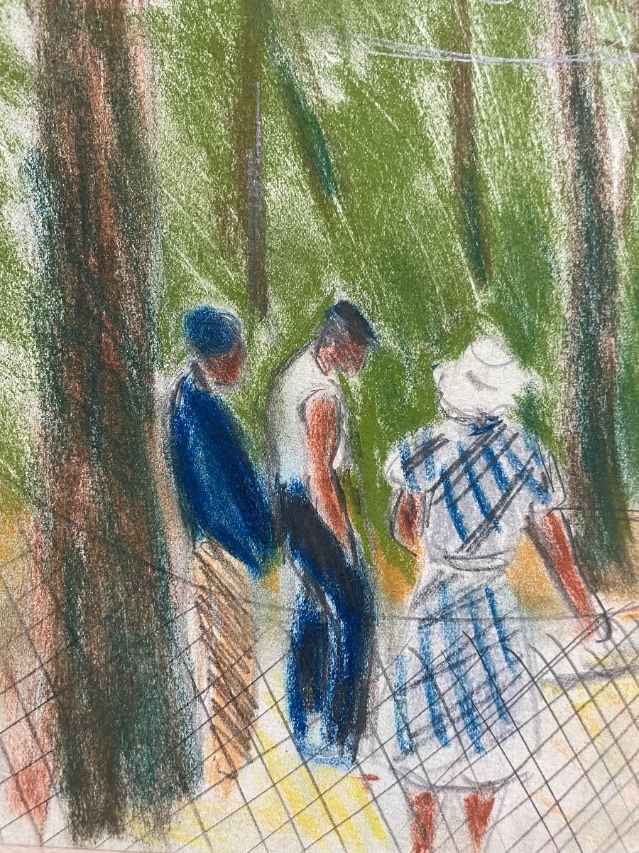 Edmond Amédée Heuzé, Le Parc, Pastel Sur Papier Signé, école Française-photo-4