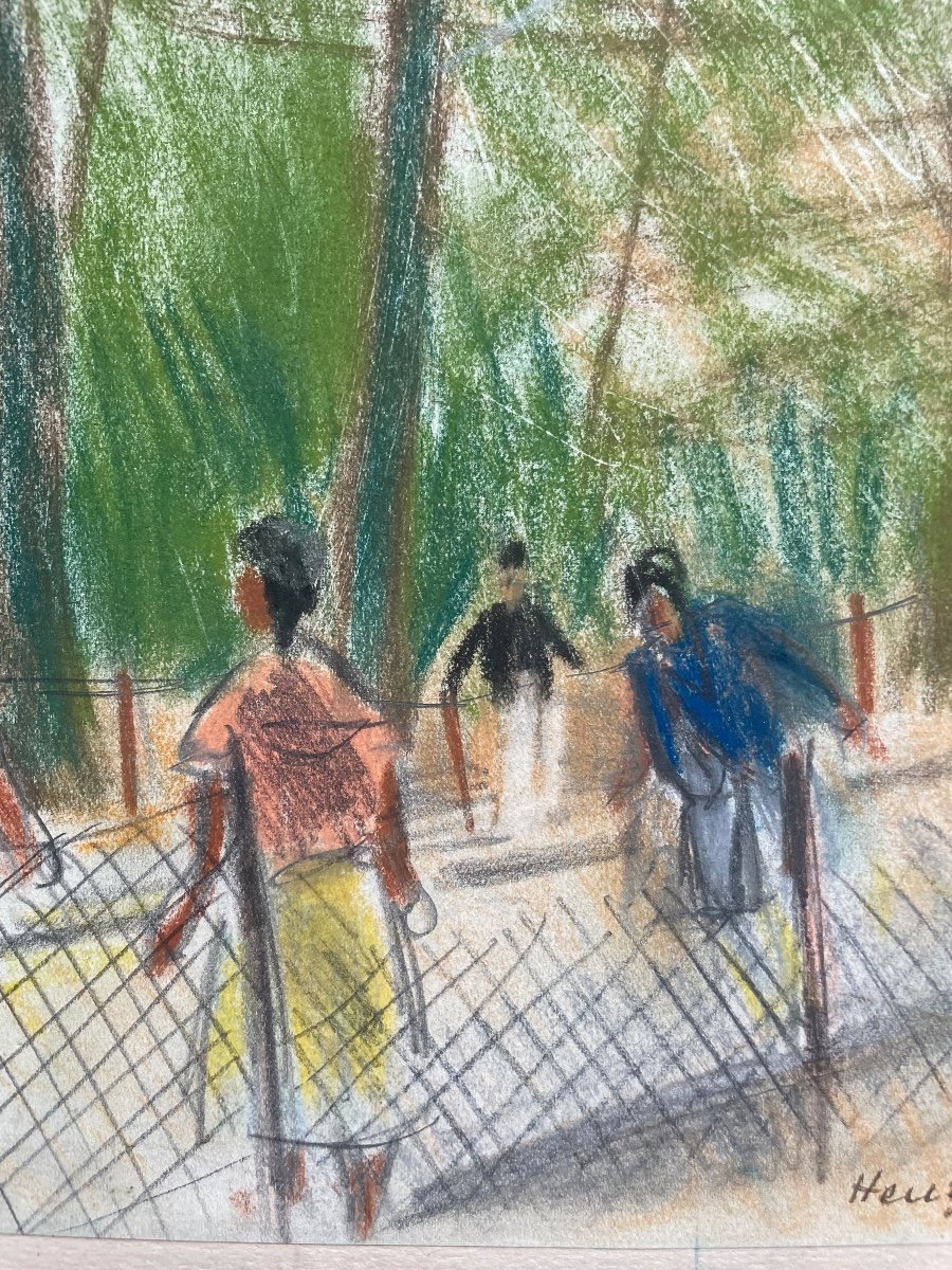 Edmond Amédée Heuzé, Le Parc, Pastel Sur Papier Signé, école Française-photo-2