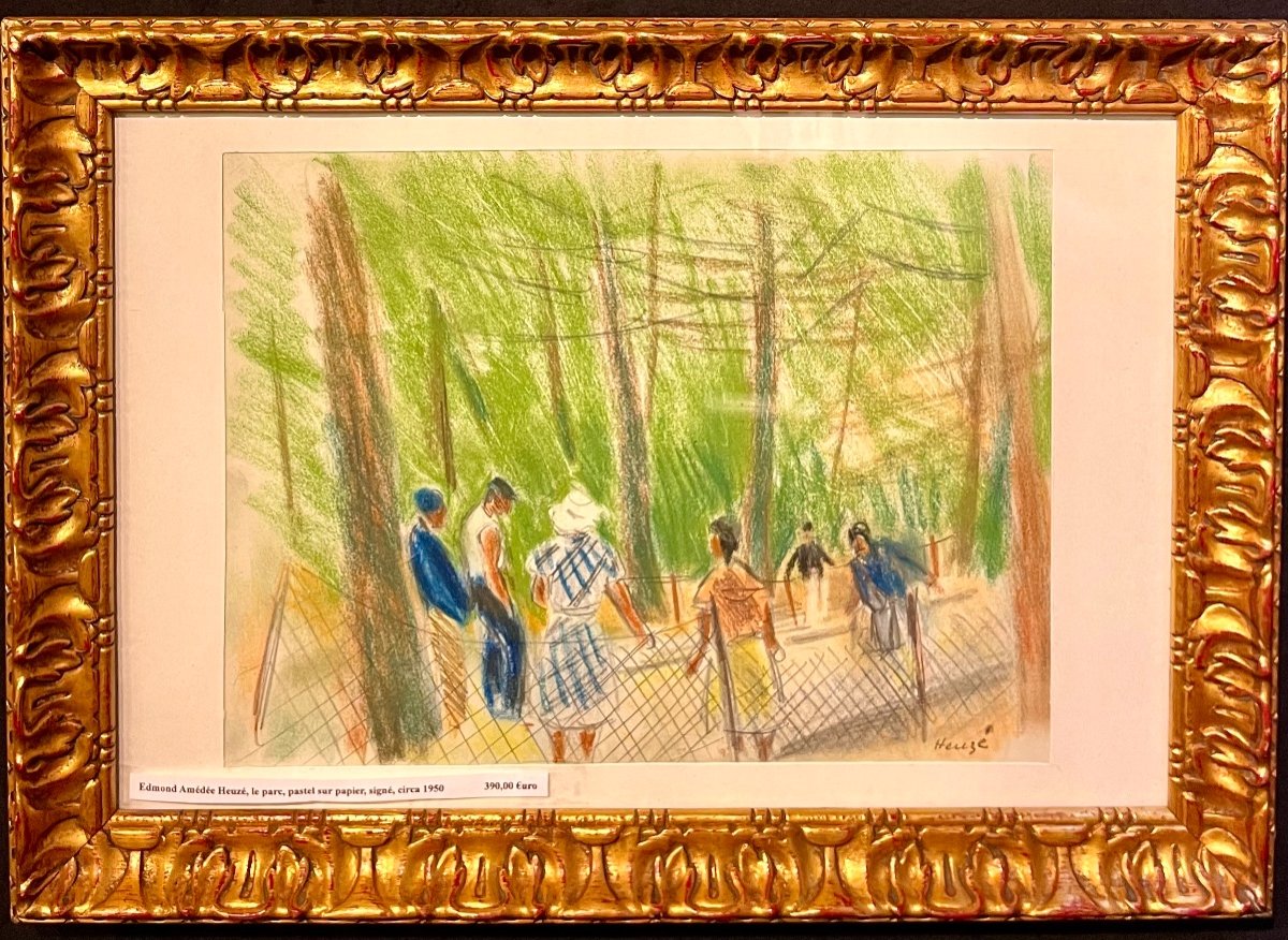 Edmond Amédée Heuzé, Le Parc, Pastel Sur Papier Signé, école Française