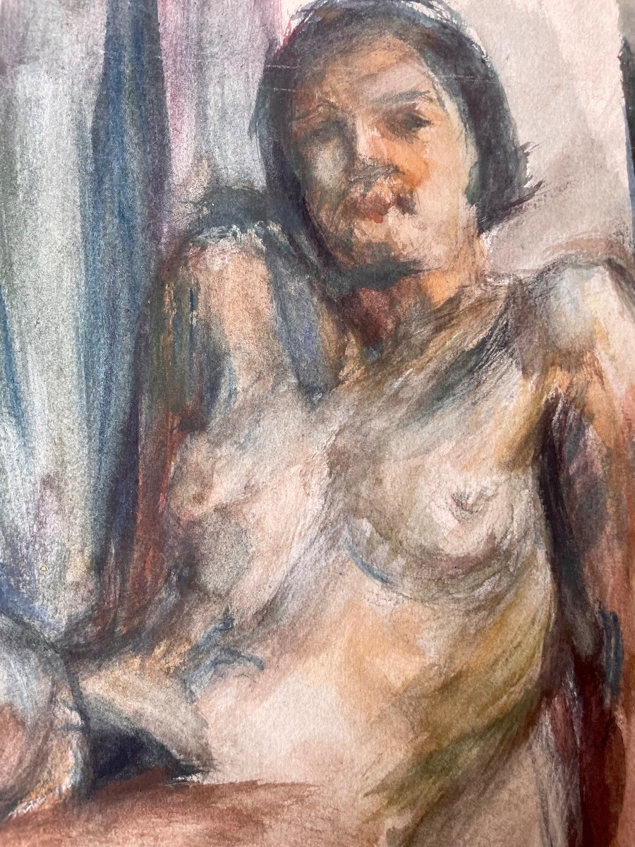 Marius Wulfart (1905-1991), Female Nude, Watercolor On Paper Signed, 1934, Russian School.-photo-2