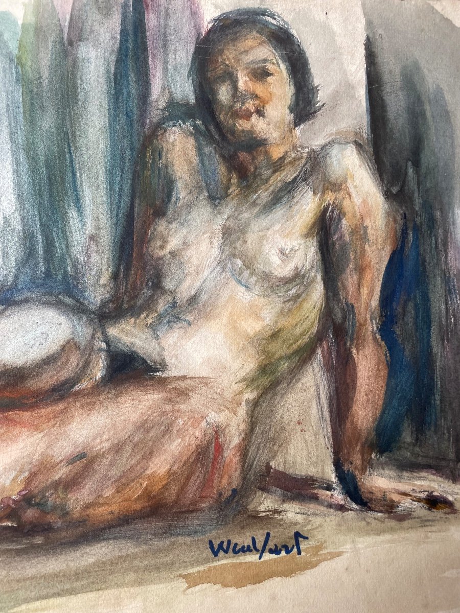 Marius Wulfart (1905-1991), Female Nude, Watercolor On Paper Signed, 1934, Russian School.-photo-3