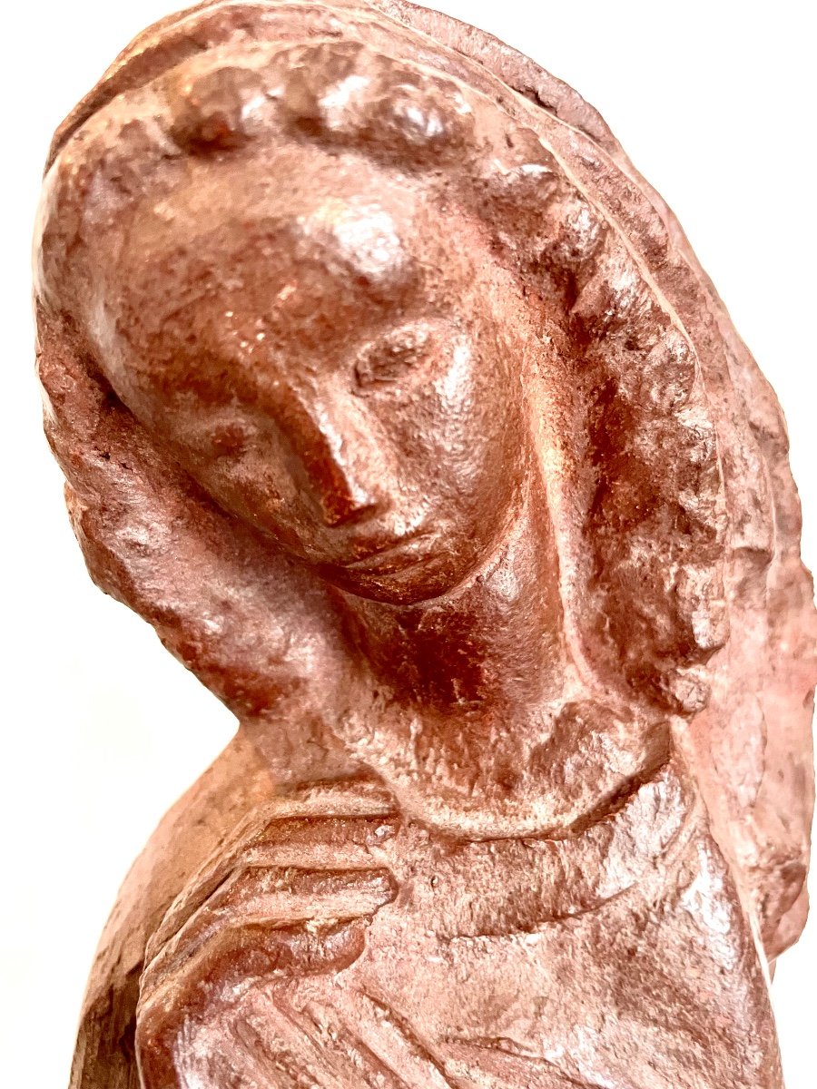 H. Elström, Art Deco Terracotta Signed On Its Base, Wine Patina, Ca 1930, Dim: 49x14cm-photo-2