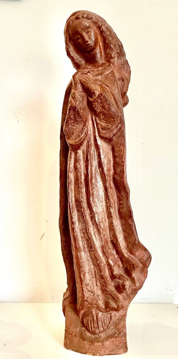 H. Elström, Art Deco Terracotta Signed On Its Base, Wine Patina, Ca 1930, Dim: 49x14cm