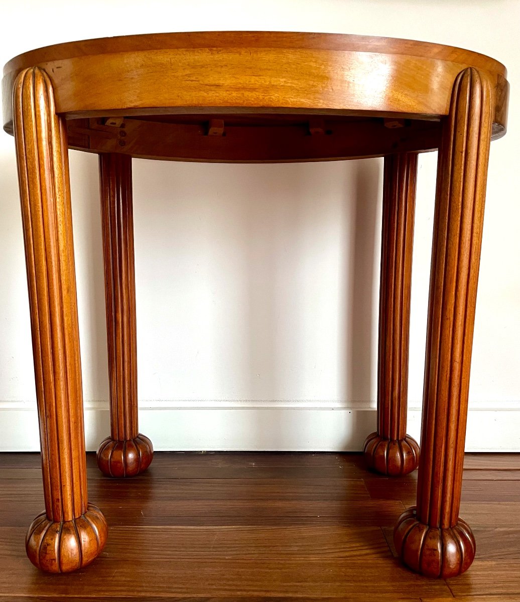 Gueridon, Art Deco Side Table In Solid Mahogany/veneer, Checkerboard Top, Fluted Legs-photo-2