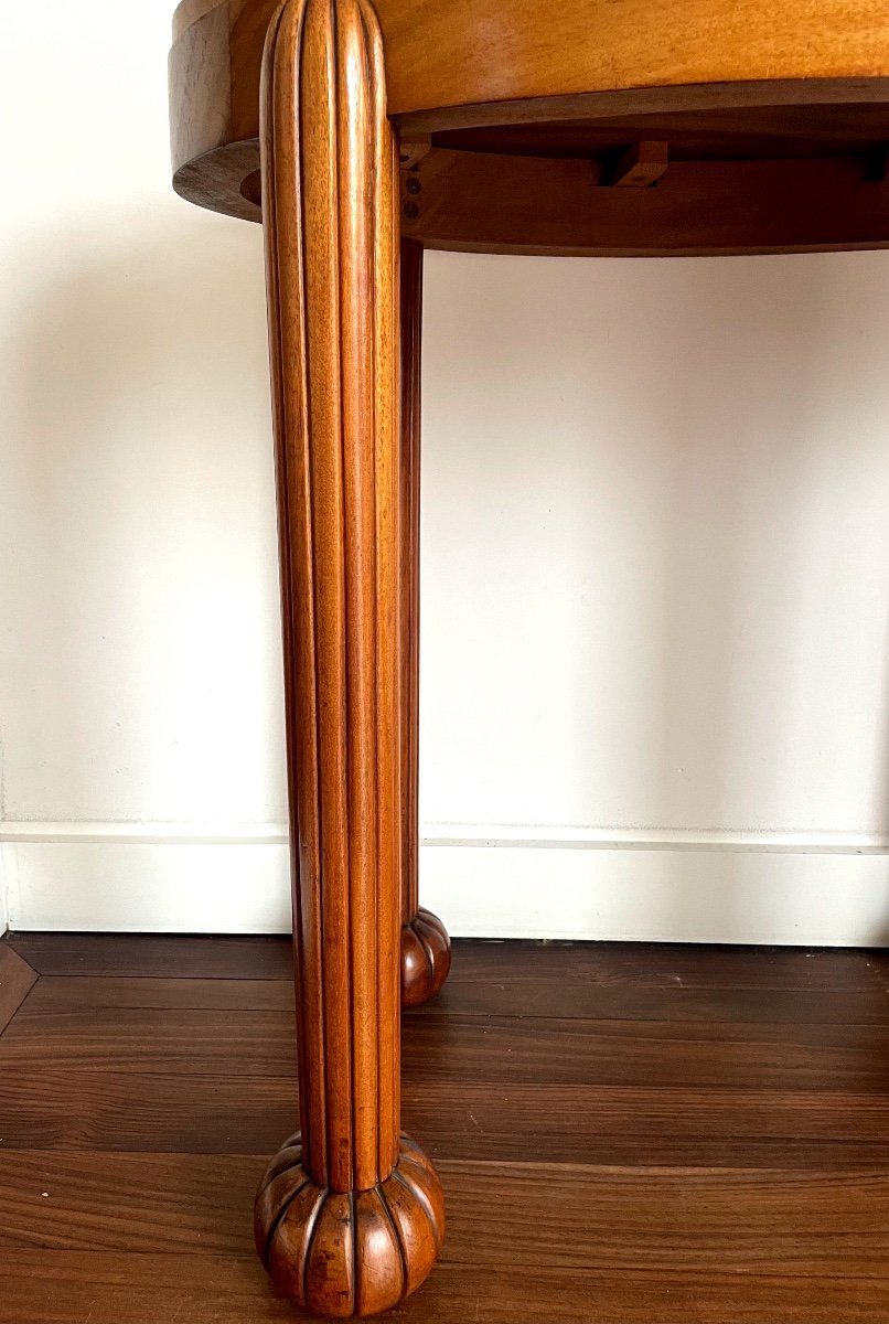 Gueridon, Art Deco Side Table In Solid Mahogany/veneer, Checkerboard Top, Fluted Legs-photo-3